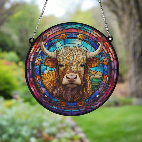 BooBoo Highland Cow Stained Glass Effect Suncatcher